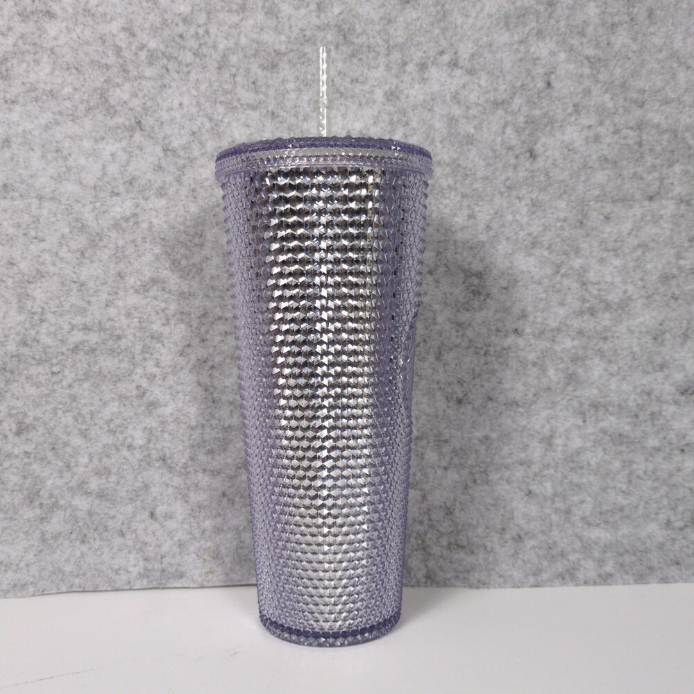 2019 Starbucks Metallic Silver Platinum Studded Cold Cup Tumbler 24 oz Lid Straw - Picture 2 of 7